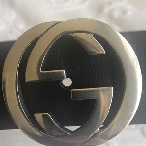 Gucci wide black GG belt with silver hardware